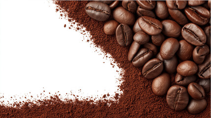 coffee beans and powder on corner with white center, ai
