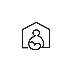 breastfeeding mother logo with house shape in linear design style