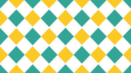 Repeating pattern of yellow teal and white diamonds arranged in a checkered style