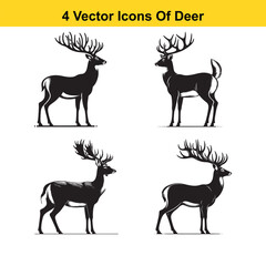Black and White Deer Silhouette Standing Still – Flat Vector Illustration