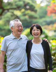 happy senior couple in park