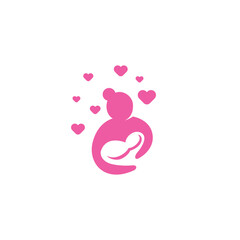 Obraz premium breastfeeding mother logo with love heart symbol in flat vector design style