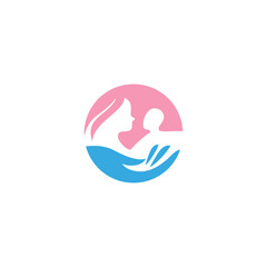 mother and child care logo with affection in flat design style