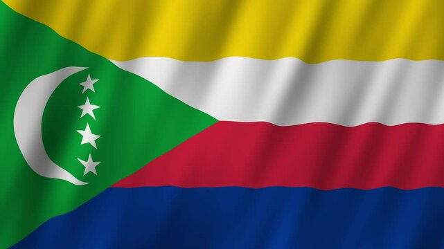 Colorful display of the Comoros flag waving in the wind