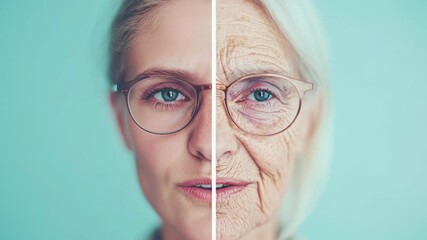 The video highlights a striking comparison of youthful features alongside aged characteristics, showcasing the natural progression of time.