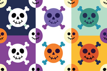 Fototapeta premium Cheerful skull and crossbones pattern halloween vector