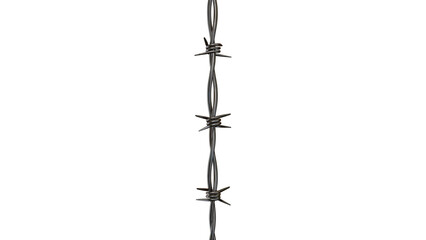 Barbed wire strand isolated on black offers a stark, metallic texture ideal for security, danger,...