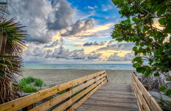 Boardwalk to Venice beach on the Gulf of America formerly the Gulf of Mexico  in Venice FLorida USA