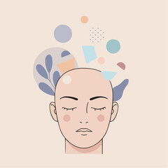 Abstract illustration of a calm person with geometric shapes and leaves  