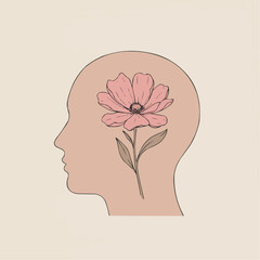 Floral illustration inside human profile conveying mental health  