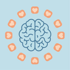 Brain illustration with hearts symbolizing mental health awareness  