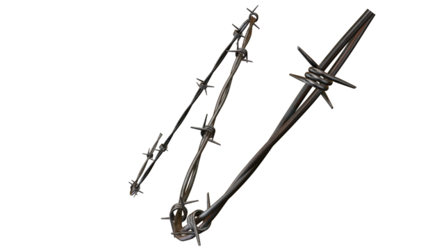 Dark artistic depiction shows coiled barbed wire against a black backdrop creating a symbolic, forbidding, security concept, transparent background