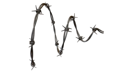 Twisted barbed wire stands out against a transparent background, a symbol of security and protection, ideal for design purposes.