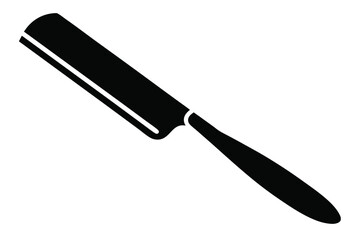 Black Straight Razor Silhouette Illustration Shaving Tool Icon, Barber Supply Graphic