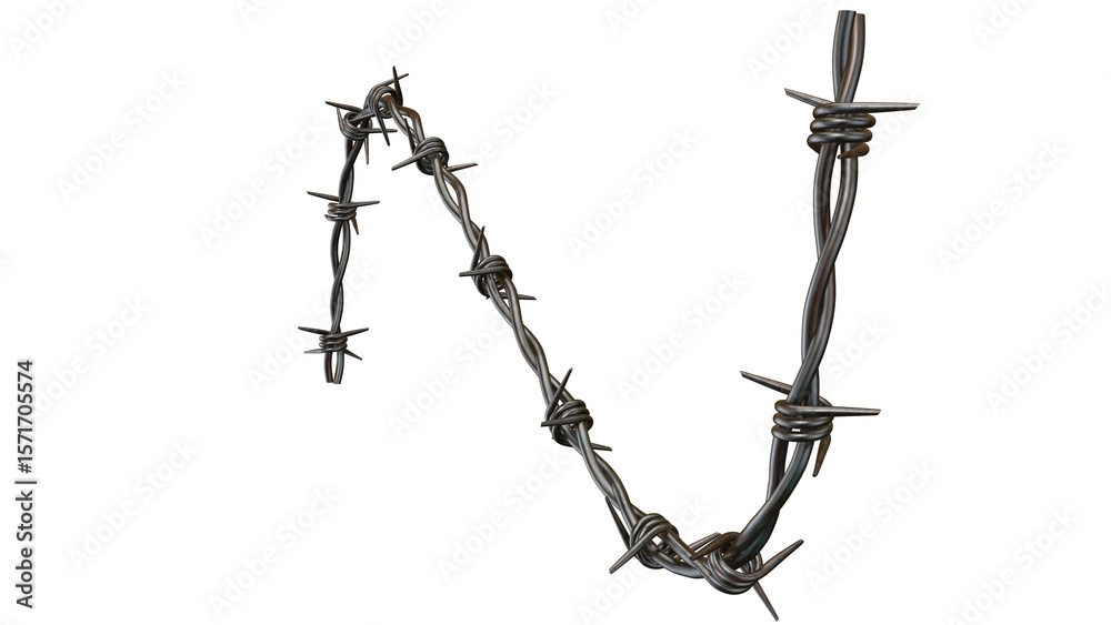 Fototapete twisted strand of barbed wire rendered with sharp metallic details against a transparent background 