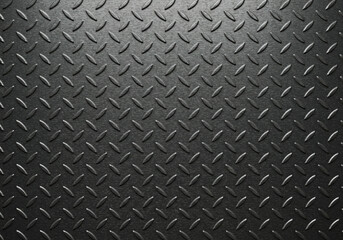 Textured Black Diamond Plate Surface &ndash; Industrial Metal Tread Pattern for Safety and Durability