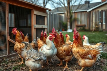 Backyard Chickens Feeding Near Cozy Coop