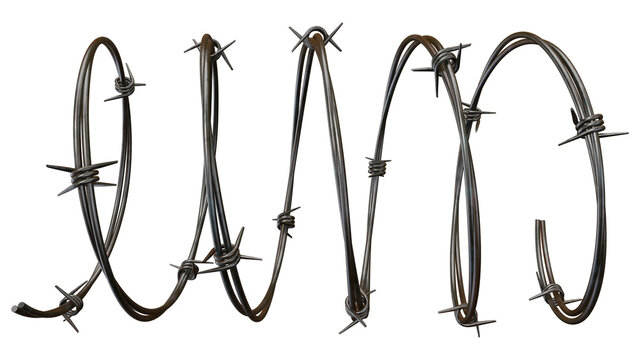 Twisted strands of barbed wire fence reflect danger and provide a modern industrial look against a stark transparent background, perfect for adding an edgy feel.