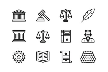 Legal symbols and icons for justice and law courthouse gavel