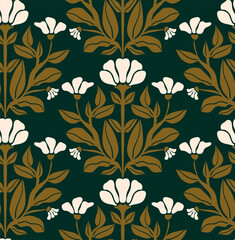 Floral damask motif vector hand drawn pattern
