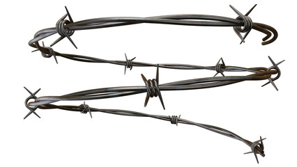 Three strands of barbed wire are isolated on a transparent background, offering a gritty texture...