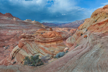 The Wave in Vermilion Cliffs, USA, showcases surreal sandstone formations with wave-like patterns...