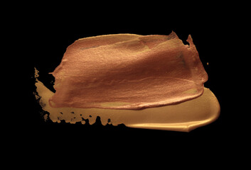 Art Oil, Acrylic smear painting blot shape element. Abstract cream relief texture gold, bronze brush stroke stain on black background.