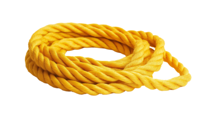 Thick and strong yellow rope with visible texture, isolated on white background or transparent PNG.