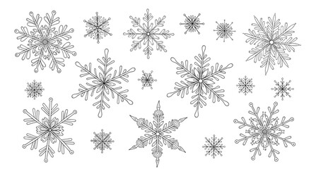 Vintage sketch doodle collection of snowflakes for winter and Christmas design on white background
