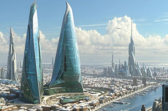 Cyber City 2500: Futuristic Metropolis with Flying Cars. Dynamic 4K visuals of an insane future urban landscape featuring neon-lit skyscrapers and advanced technology.