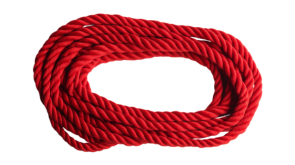 Thick and strong red rope with visible texture, isolated on white background or transparent PNG.