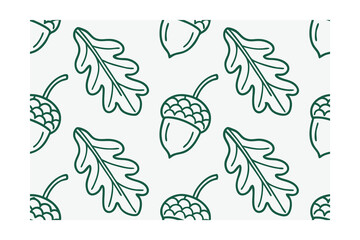 Green outline oak leaves acorns repeating pattern on autumn fall © Arconarani