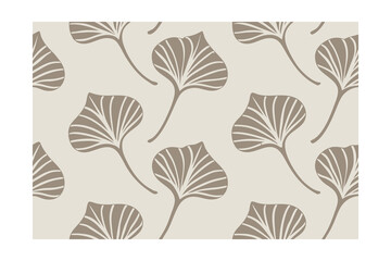Beige brown stylized leaf pattern repeating on a light beige leaves ginkgo