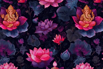 Celebrate Lord Ganesha festival with vibrant lotus flowers and intricate designs highlighting the essence of devotion and joy during this significant time of year