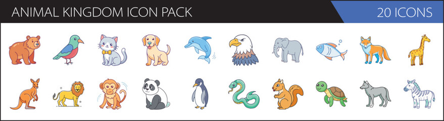 Animal Kingdom Vector Icon Pack - Cute Wildlife Line Art Set for UI/UX
