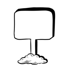 Black hand drawn 3D sign on a mound of earth, on an isolated transparent background. Template for banner, poster, etc.