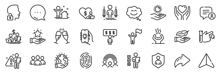 Search employee, Unlock system and Voting ballot line icons pack. Share, Message, Paper plane icons. Electric app, Difficult stress, New house web icon. Vector