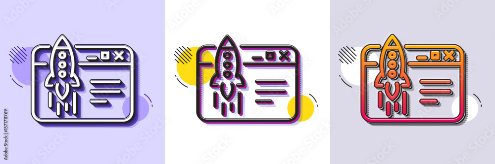 Poster start business line icon. halftone dotted pattern. gradient icon with grain shadow. launch crowdfund