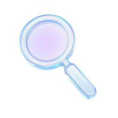 Futuristic magnifying glass with a sleek design, reflecting light and showcasing transparency, symbolizing search, exploration, and clarity in a digital world.