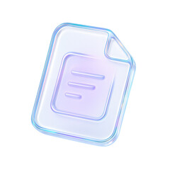 Transparent, glossy document icon representing digital paperwork and modern technology, emitting a futuristic glow
