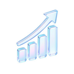 Semitransparent crystal icon of  graph symbolizing growth and success with shiny pastel hues, conveying prosperity, development, and financial upward trends.