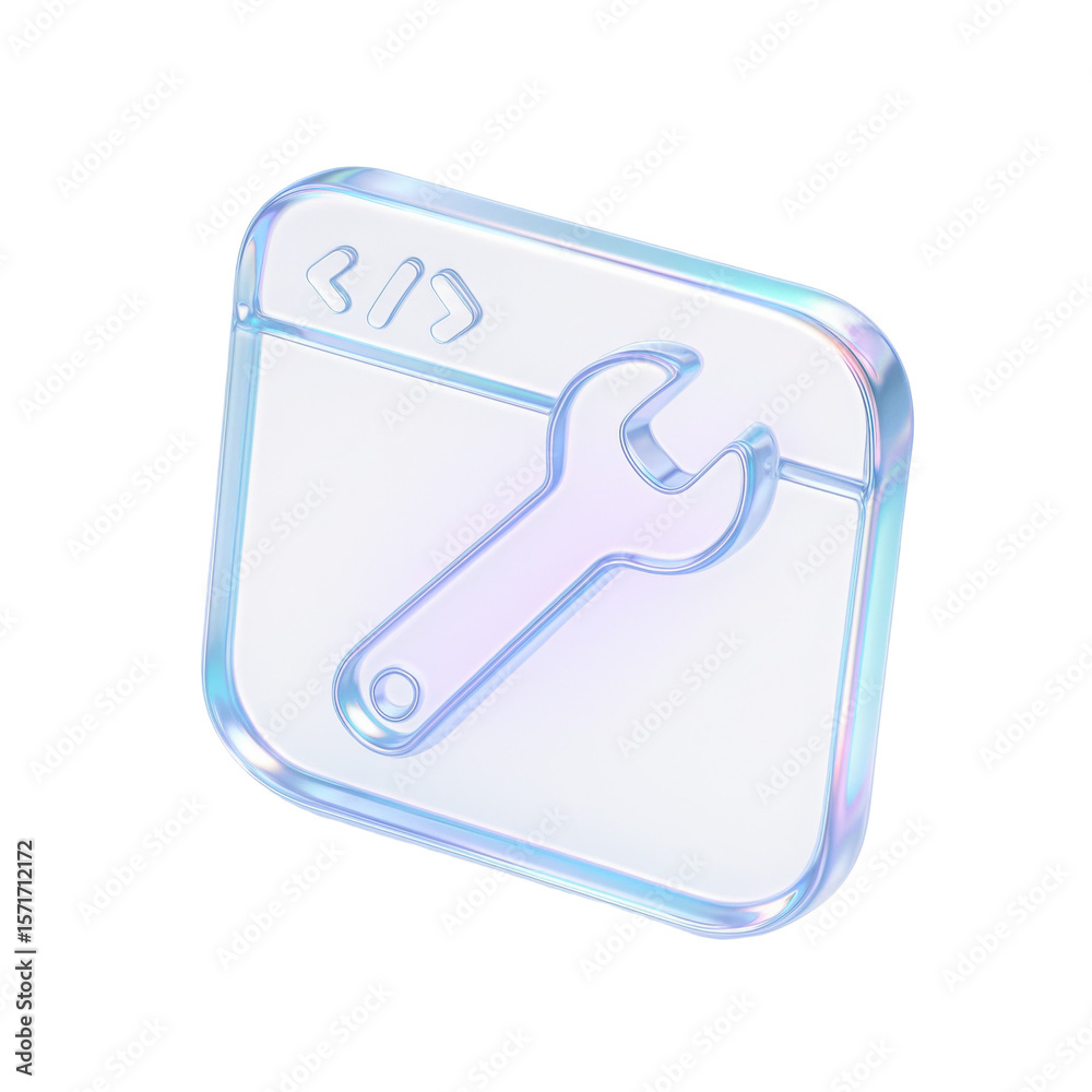 Poster modern translucent icon featuring a wrench symbolizing digital tools and software development proces