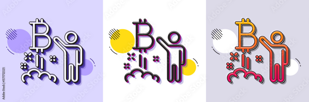 Poster bitcoin line icon. halftone dotted pattern. gradient icon with grain shadow. cryptocurrency startup 