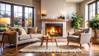 Fototapeta premium Cozy living room with fireplace