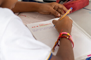 Student doing the activity in the classroom.