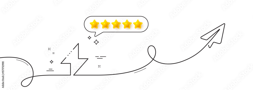 Poster energy line icon. continuous line with share plane. thunderbolt sign. electric power symbol. five st