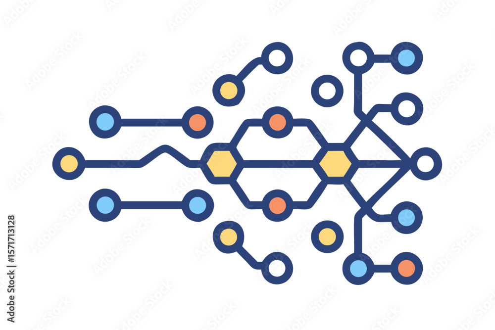 Poster Abstract network of connected nodes and hexagonal shapes on a black background