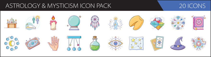 Astrology and Mysticism Icon Pack - Esoteric and Spiritual Vector Set © Waliul