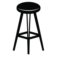 Black Silhouette Image of a ThreeLegged Stool with Round Seat and Support Beams