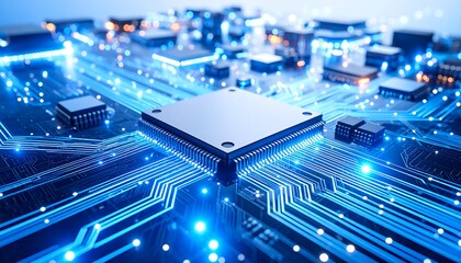 Close-up of a circuit board with central processor